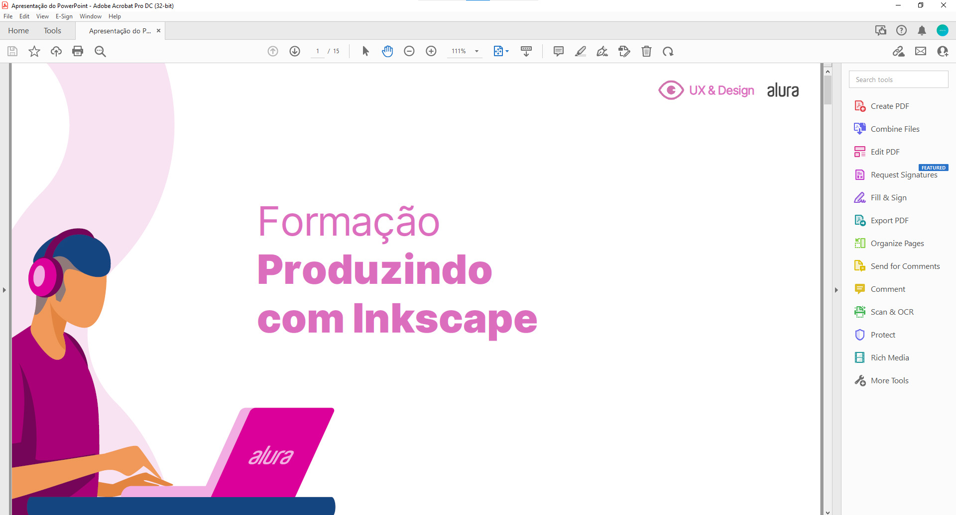 Demonstração da apresentação do PowerPoint salva como PDF.