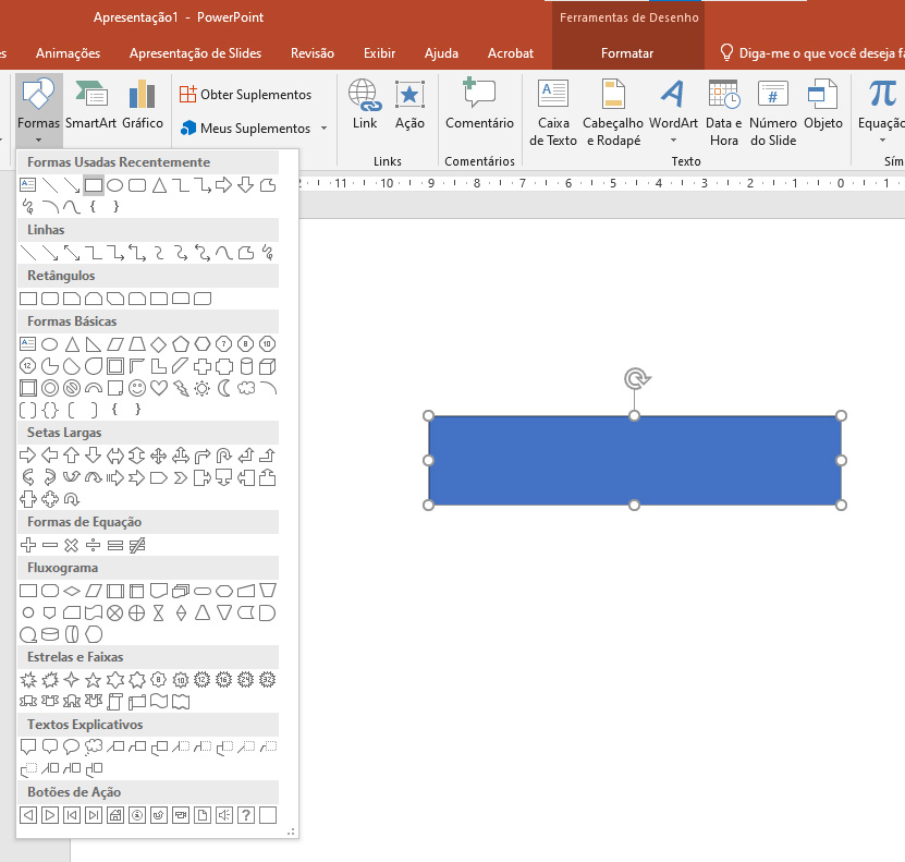 Interface do PowerPoint com uma moldura sendo construída.