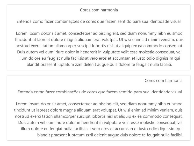 Exemplo de textos com alinhamentos diferentes