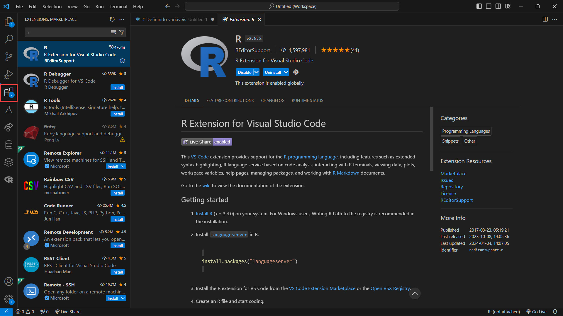 Captura de tela do Visual Studio Code. Na tela, temos o menu lateral com os arquivos e o editor de código à direita.