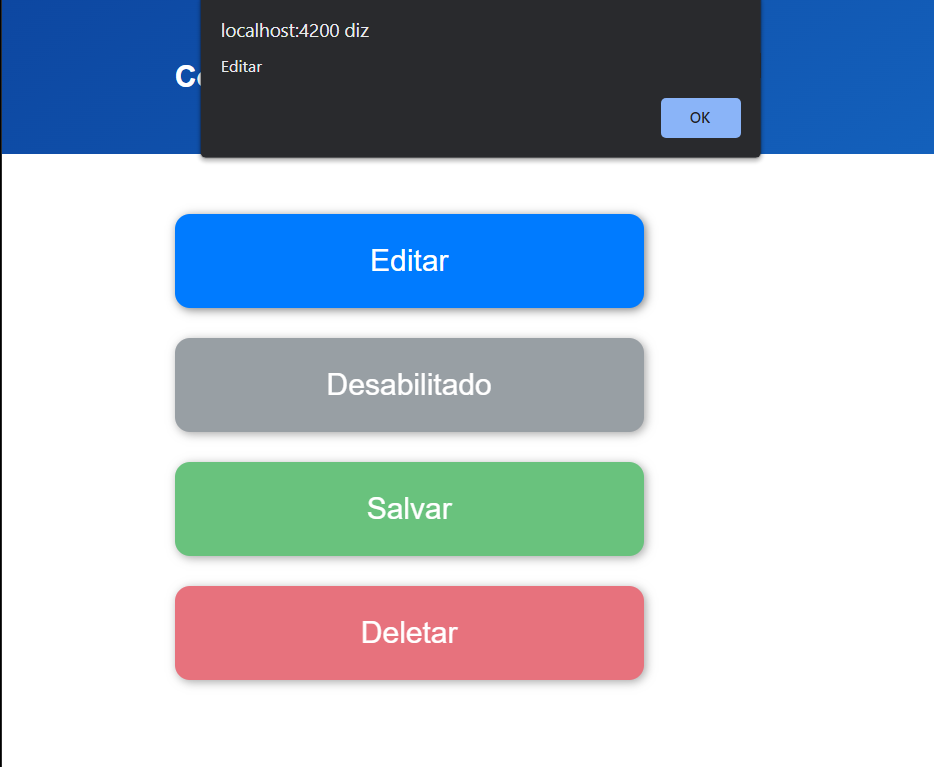 Imagem com os mesmos 4 botões, mas com um pop-up com o título do botão clicado, no caso Editar.