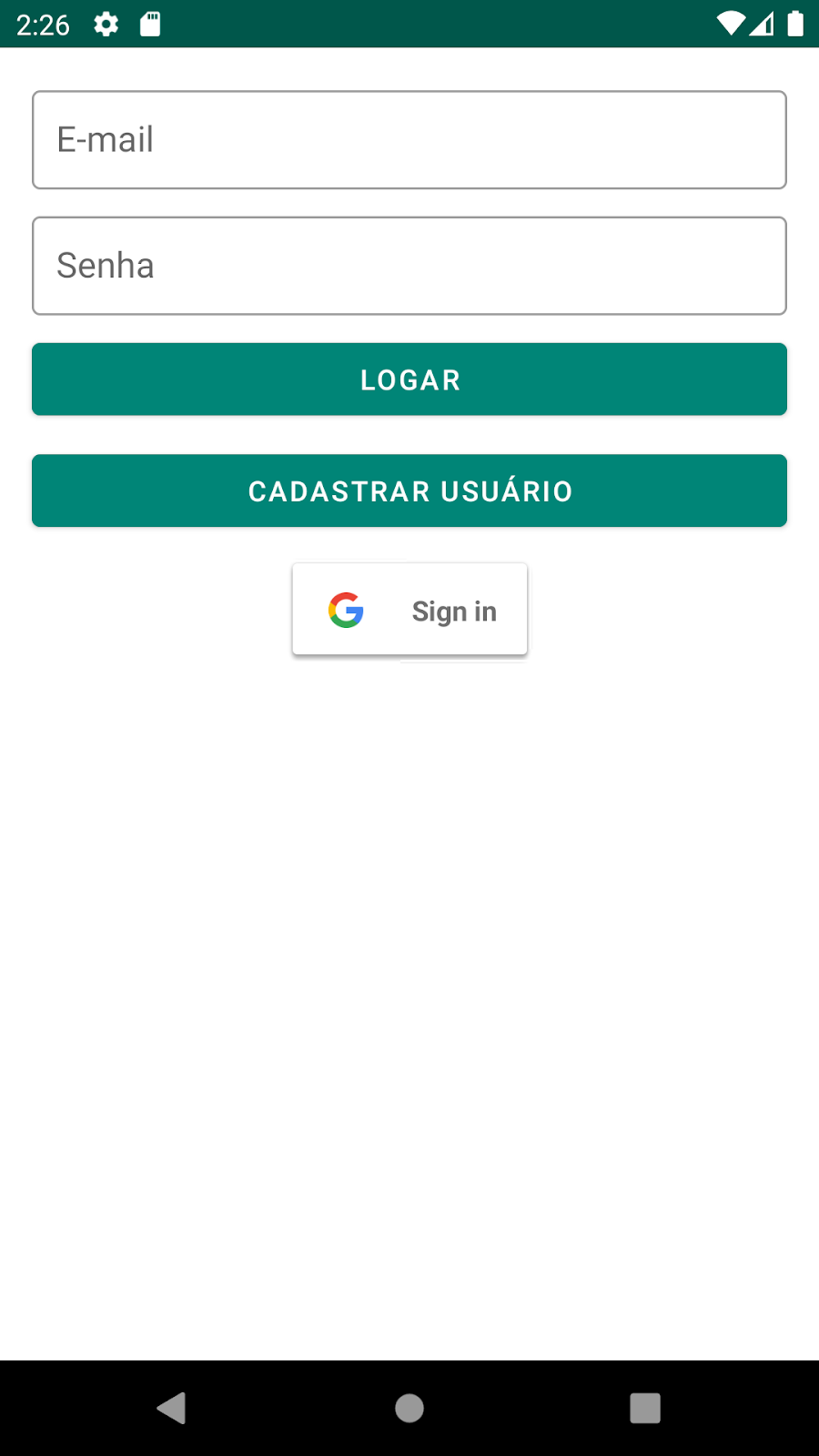 página de login com email e senha