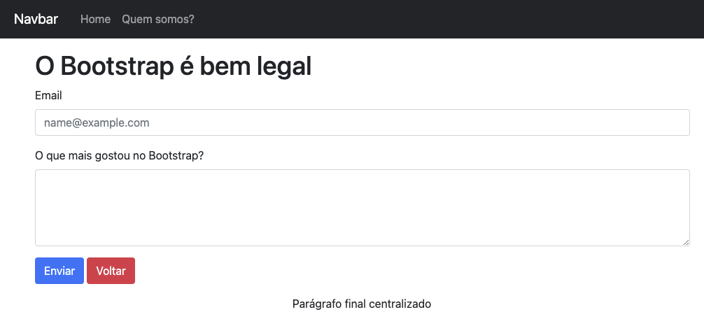 Bootstrap no navegador com a frase "O bootstrap é bem legal" #inset