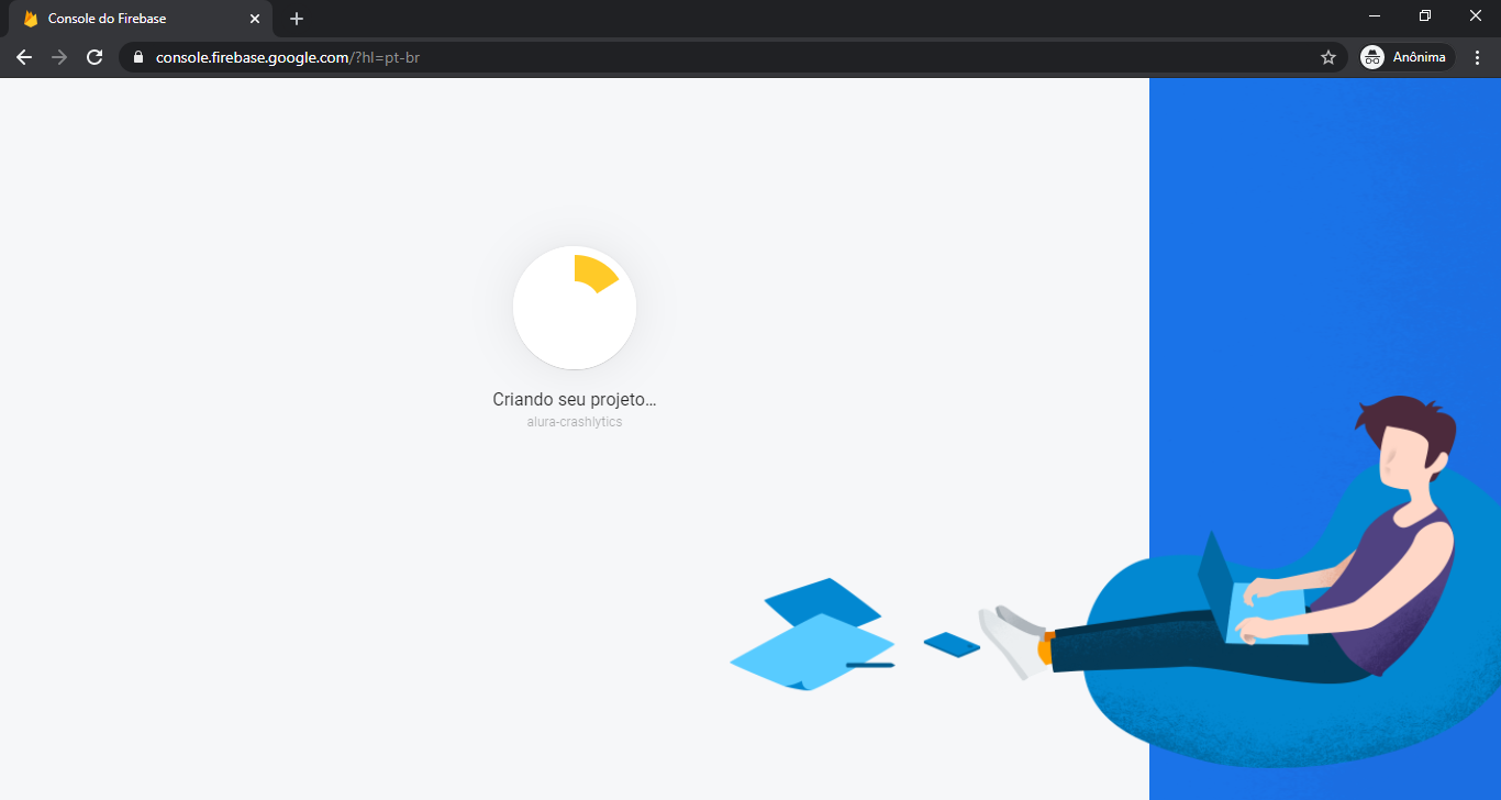 Imagem do console firebase mostrando a mensagem de que está criando o projeto