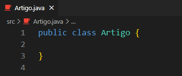 alt text: Imagem com fundo preto, mostrando a declaração da classe Artigo.java