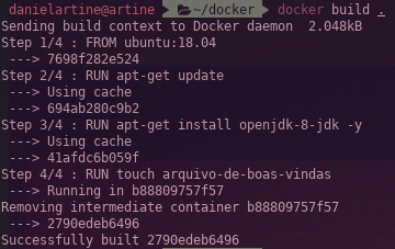 Caso eu queira adicionar um comando novo qualquer, ao executar o comando docker build .