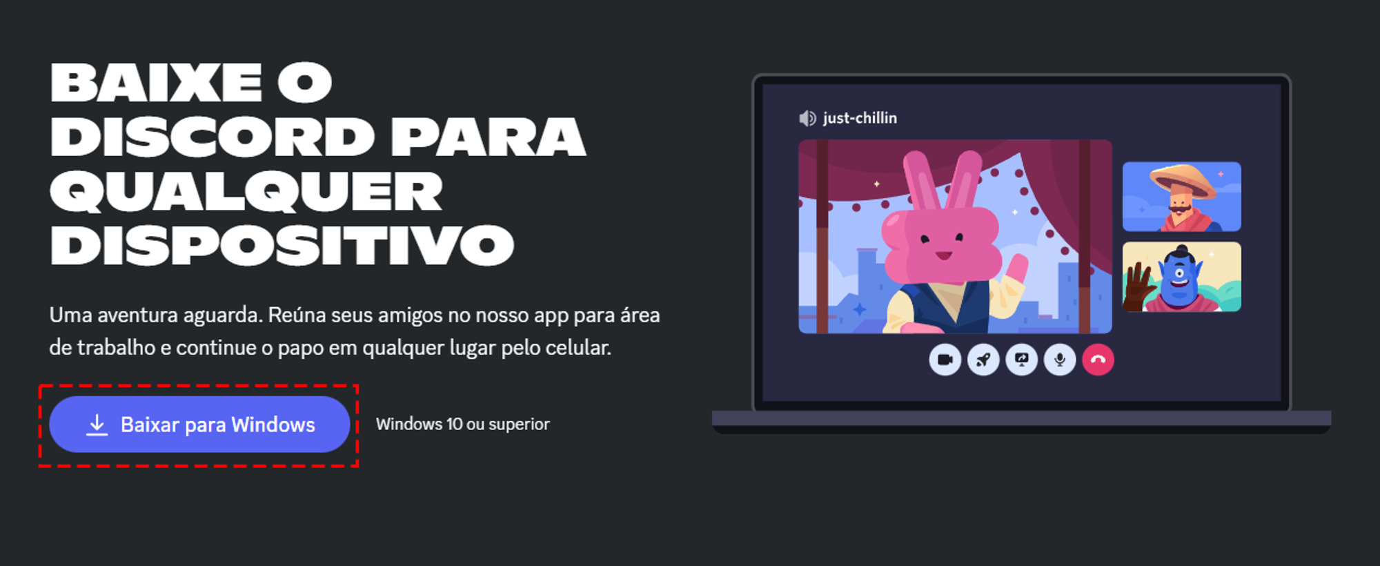 A imagem representa o banner para baixar o Discord para Windows.