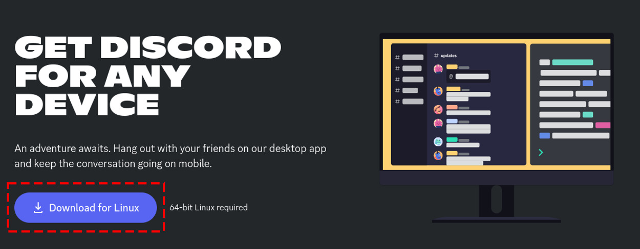 A imagem representa o banner para baixar o Discord para Linux.