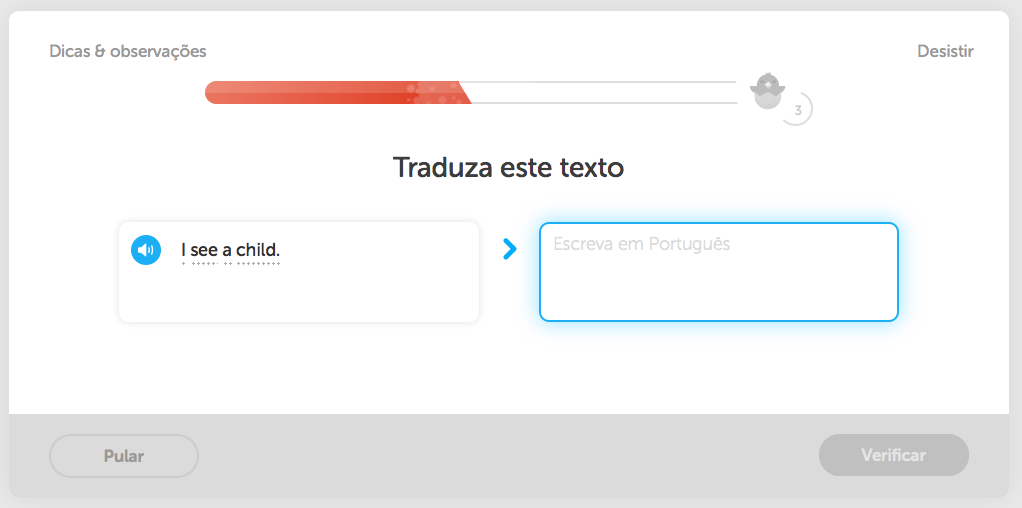 Tradução de texto dentro do Duolingo