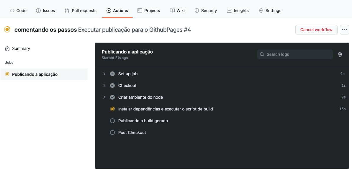 Print screen da execução da Action no Github #inset