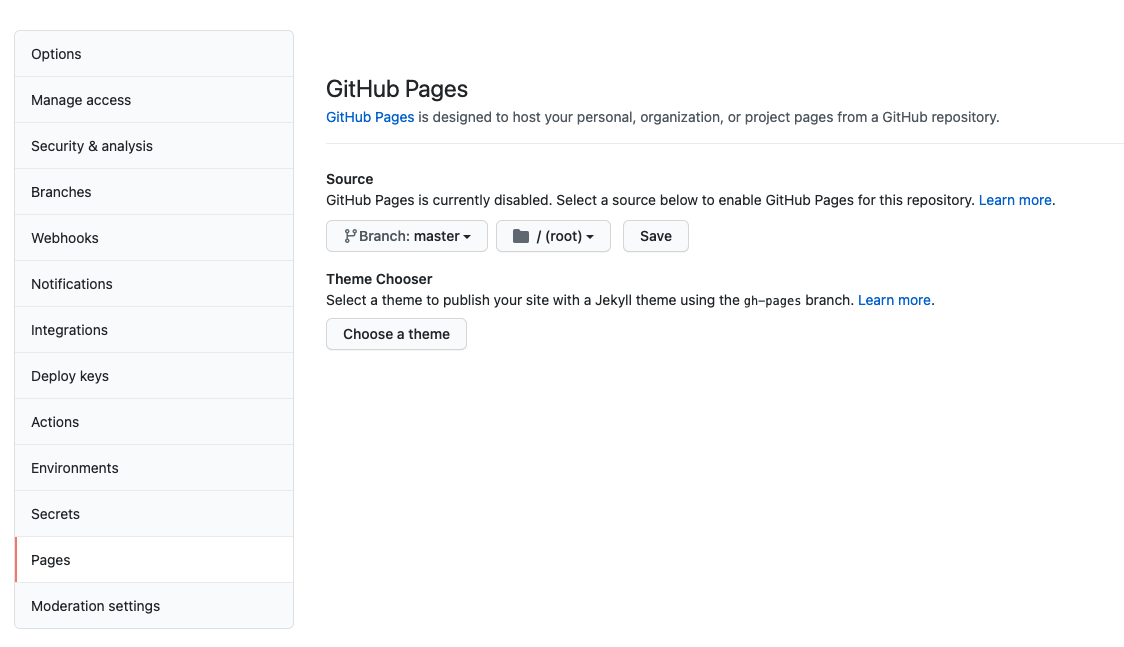 Print screen da configuração do Github Pages #inset