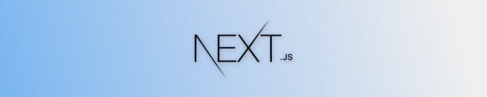 Logotipo do Next.js com letras na cor preta centralizado sobre um fundo em degradê da cor azul claro para  a cor cinza claro.