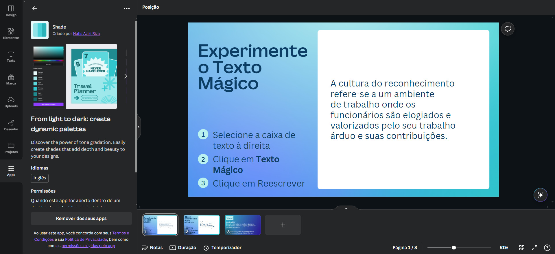 Printscreen da ferramenta Shade, a qual apresenta paleta de cores que pode verificar e usar no Canva.