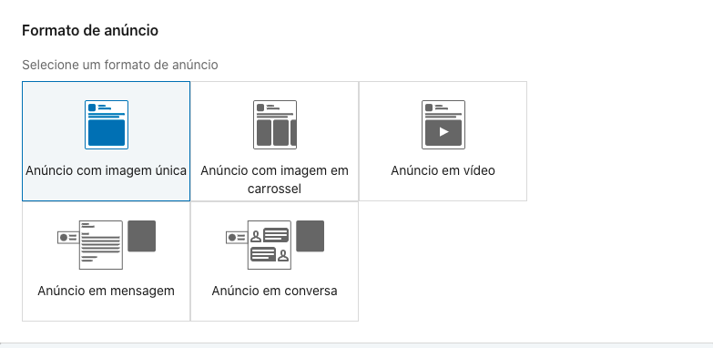 Print de tela exemplificando o descrito no tópico com diversos formatos de anúncio.