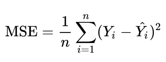 MSE é igual ao somatório da diferença entre  Y e  Ŷ elevada ao quadrado, dividido por n #inset