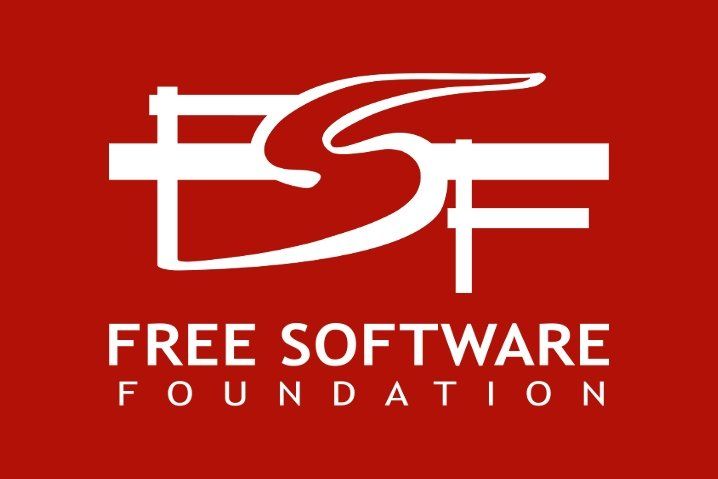 Logo da Free Software Foundation. Siglas estilizadas em uma caligrafia única.