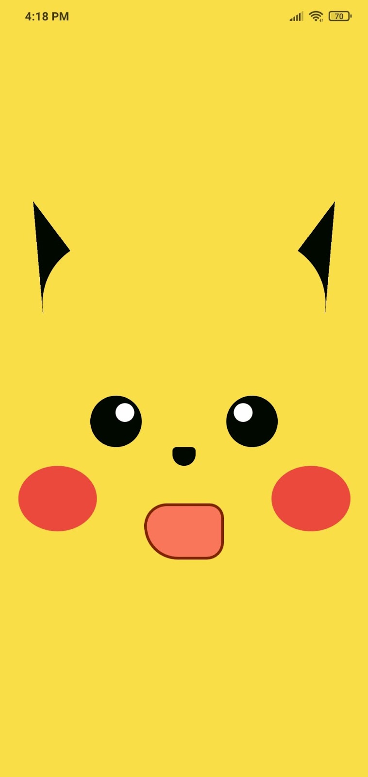 Tela da aplicação contendo um fundo amarelo e elementos de um rosto que lembram o personagem Pikachu