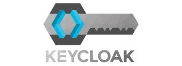 Logotipo do Keycloak composto por uma chave cinza estilizada, com a cabeça da chave em formato de hexágono. Dentro do hexágono, há dois símbolos em forma de "C" invertido e coloridos em azul. Abaixo da imagem, está escrito "KEYCLOAK".