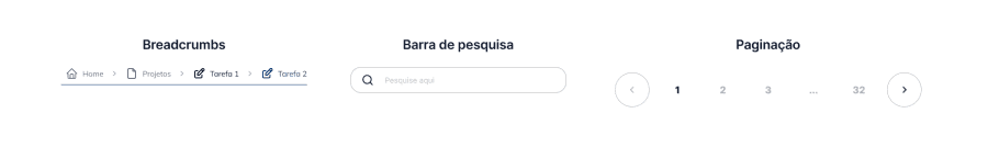 Imagem contendo componentes de navegação, sendo eles, da esquerda para direita, breadcrumbs, barra de pesquisa e paginação.