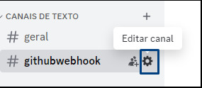 Captura de tela mostrando o botão "Editar canal" no Discord para modificar as configurações de um canal de texto.