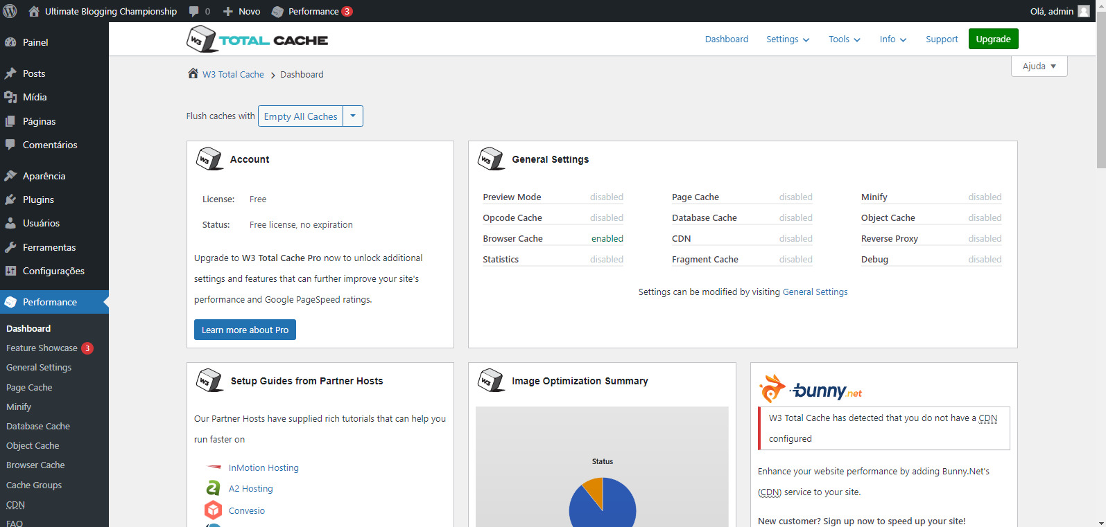 Dashboard W3 Total Cache.